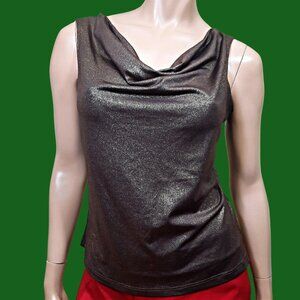 Vintage 90s Y2K Sleeveless Glitter Top Brown Gold Shimmer Cowl Neck Size XL